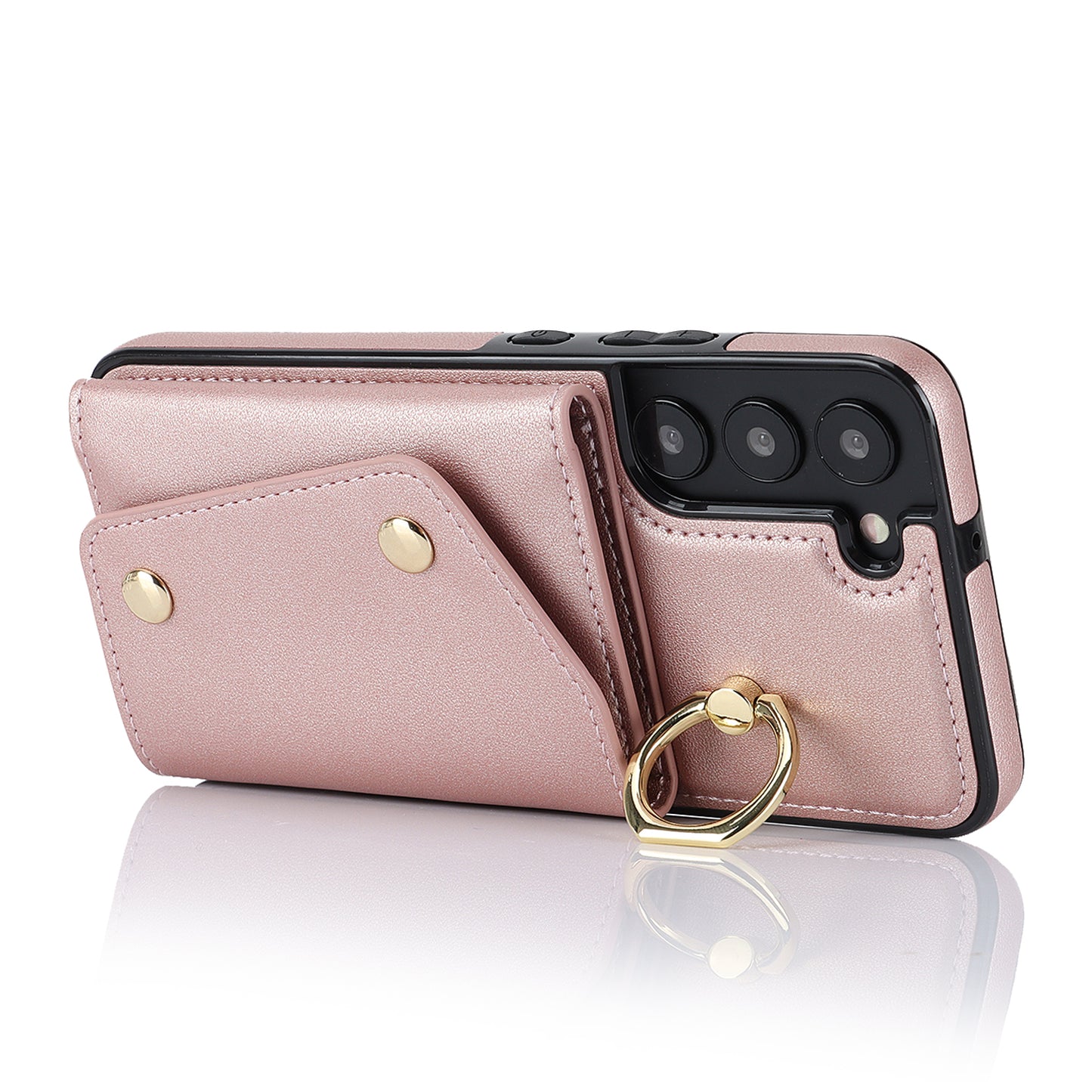 For Samsung Galaxy S22 5G Zipper Wallet Phone Cover Rotary Ring Kickstand PU Leather Coated TPU Case
