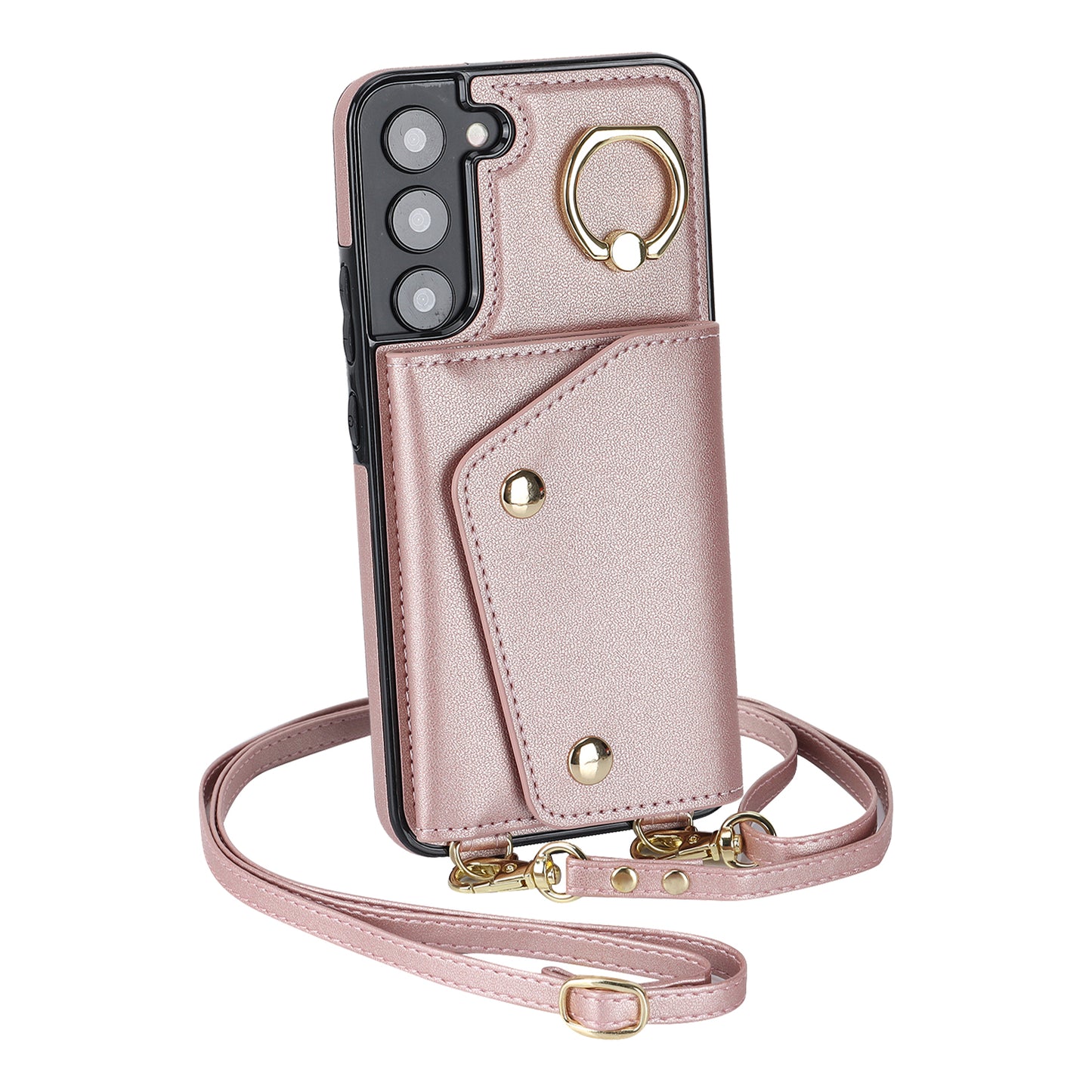 For Samsung Galaxy S22 5G Zipper Wallet Phone Cover Rotary Ring Kickstand PU Leather Coated TPU Case