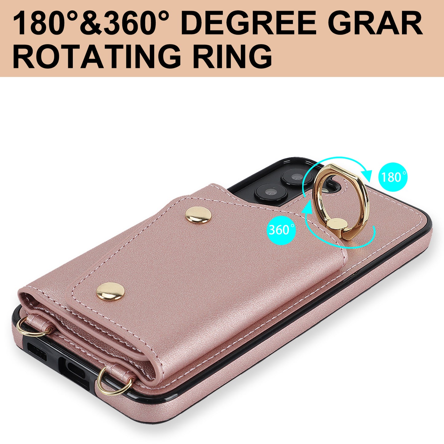 For Samsung Galaxy S22 5G Zipper Wallet Phone Cover Rotary Ring Kickstand PU Leather Coated TPU Case