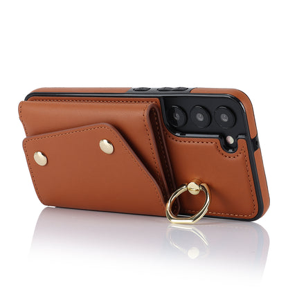 For Samsung Galaxy S22 5G Zipper Wallet Phone Cover Rotary Ring Kickstand PU Leather Coated TPU Case
