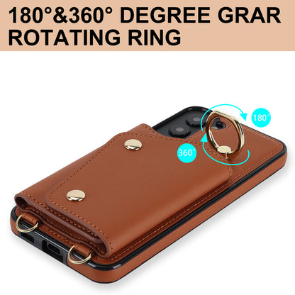For Samsung Galaxy S22 5G Zipper Wallet Phone Cover Rotary Ring Kickstand PU Leather Coated TPU Case
