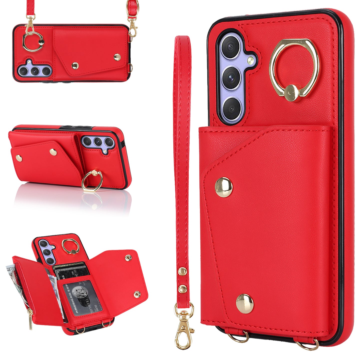 For Samsung Galaxy A54 5G Zipper Wallet Leather Coated TPU Case Rotary Ring Kickstand Phone Cover