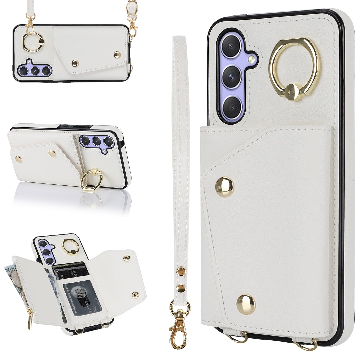 For Samsung Galaxy A54 5G Zipper Wallet Leather Coated TPU Case Rotary Ring Kickstand Phone Cover