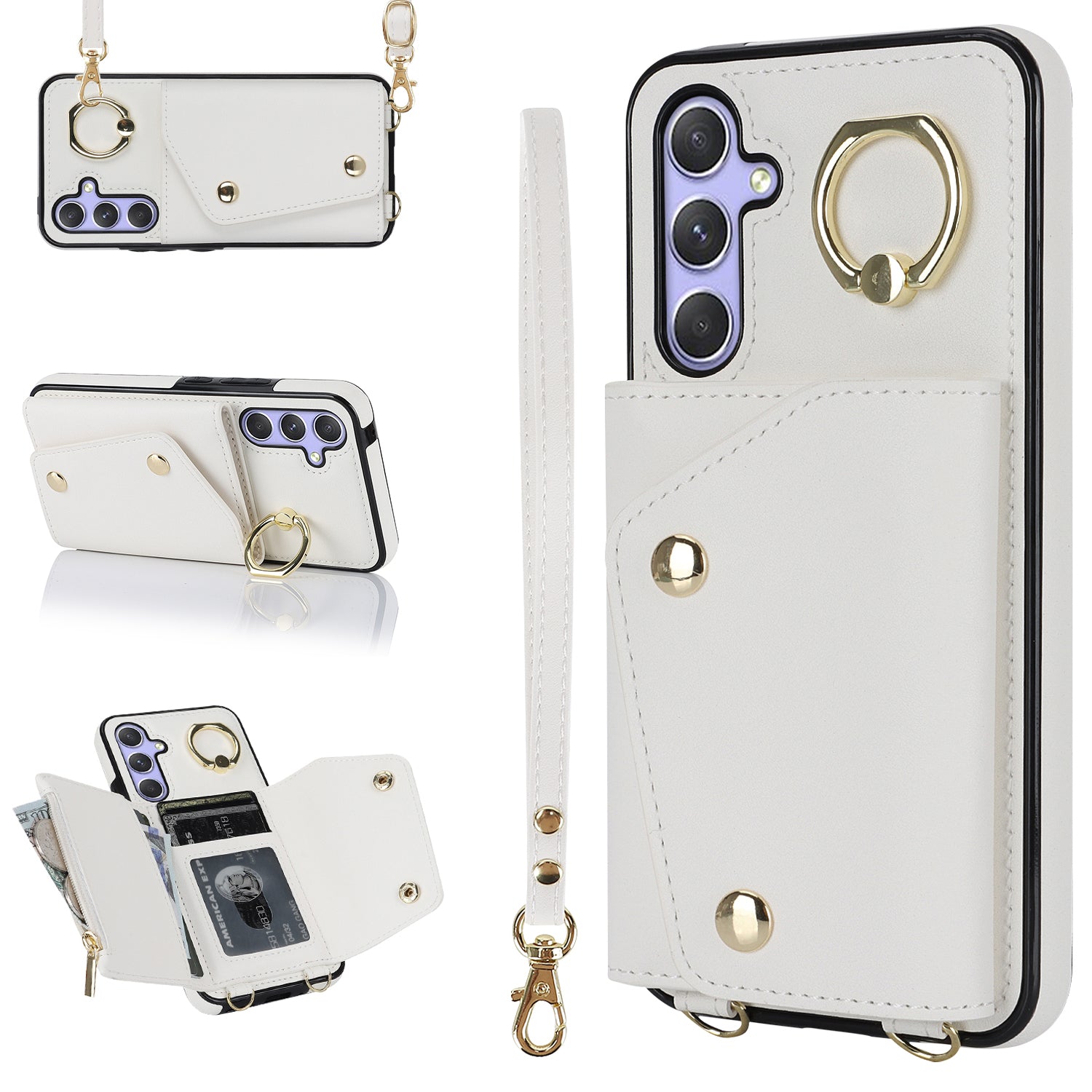 For Samsung Galaxy A54 5G Zipper Wallet Leather Coated TPU Case Rotary Ring Kickstand Phone Cover