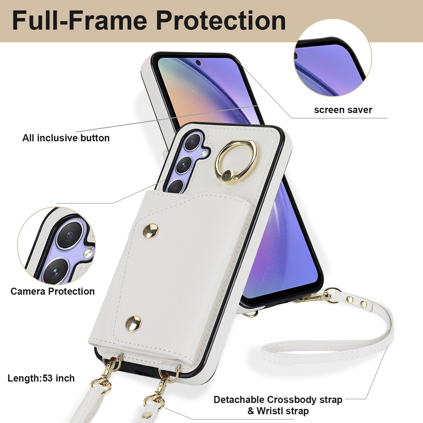 For Samsung Galaxy A54 5G Zipper Wallet Leather Coated TPU Case Rotary Ring Kickstand Phone Cover