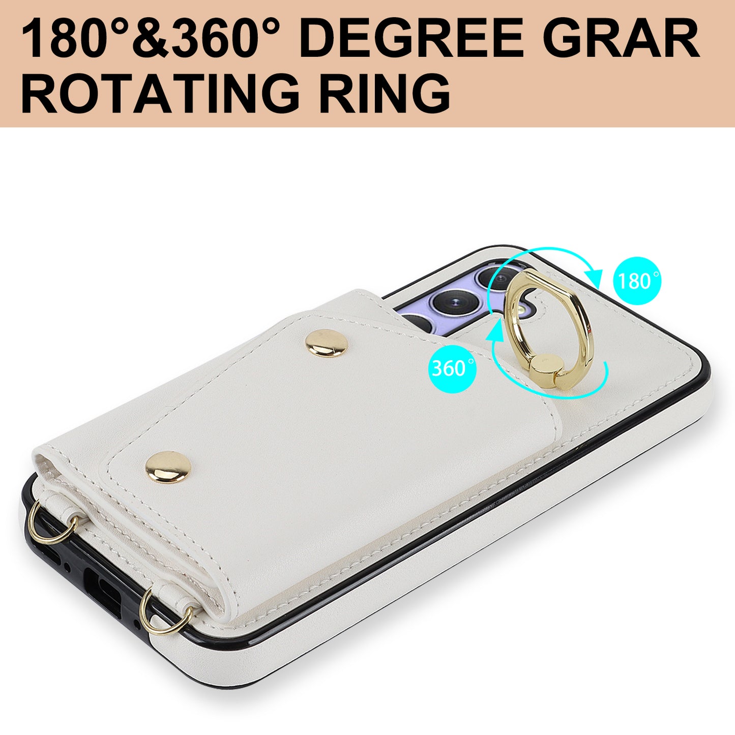 For Samsung Galaxy A54 5G Zipper Wallet Leather Coated TPU Case Rotary Ring Kickstand Phone Cover