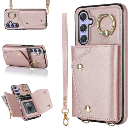 For Samsung Galaxy A54 5G Zipper Wallet Leather Coated TPU Case Rotary Ring Kickstand Phone Cover