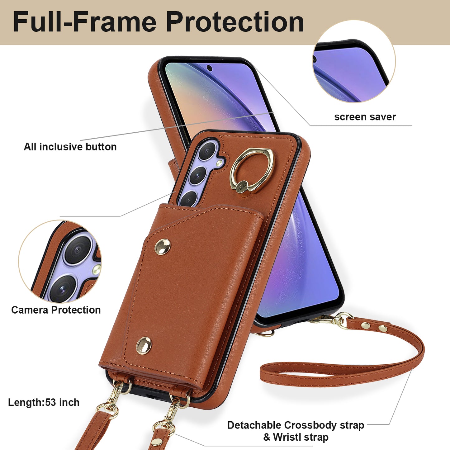 For Samsung Galaxy A54 5G Zipper Wallet Leather Coated TPU Case Rotary Ring Kickstand Phone Cover