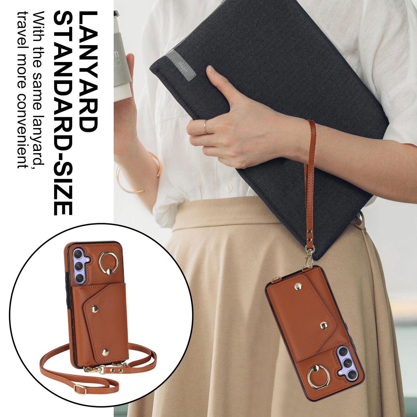 For Samsung Galaxy A54 5G Zipper Wallet Leather Coated TPU Case Rotary Ring Kickstand Phone Cover