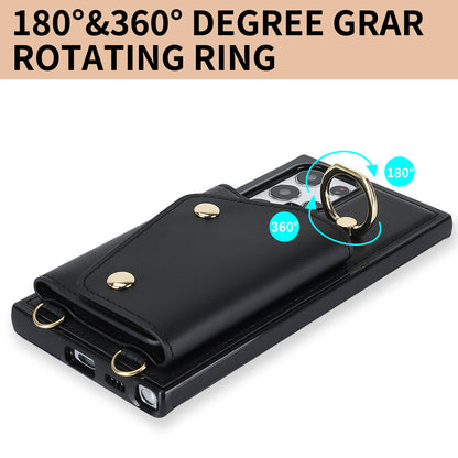 Zipper Wallet Phone Case for Samsung Galaxy S22 Ultra 5G PU Leather Coated TPU Cover with Ring Kickstand