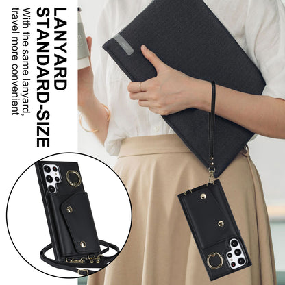 Zipper Wallet Phone Case for Samsung Galaxy S22 Ultra 5G PU Leather Coated TPU Cover with Ring Kickstand