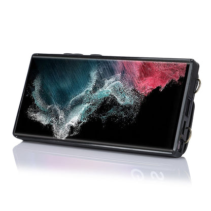 Zipper Wallet Phone Case for Samsung Galaxy S22 Ultra 5G PU Leather Coated TPU Cover with Ring Kickstand