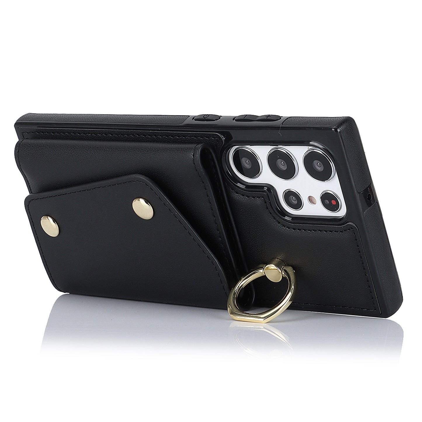 Zipper Wallet Phone Case for Samsung Galaxy S22 Ultra 5G PU Leather Coated TPU Cover with Ring Kickstand