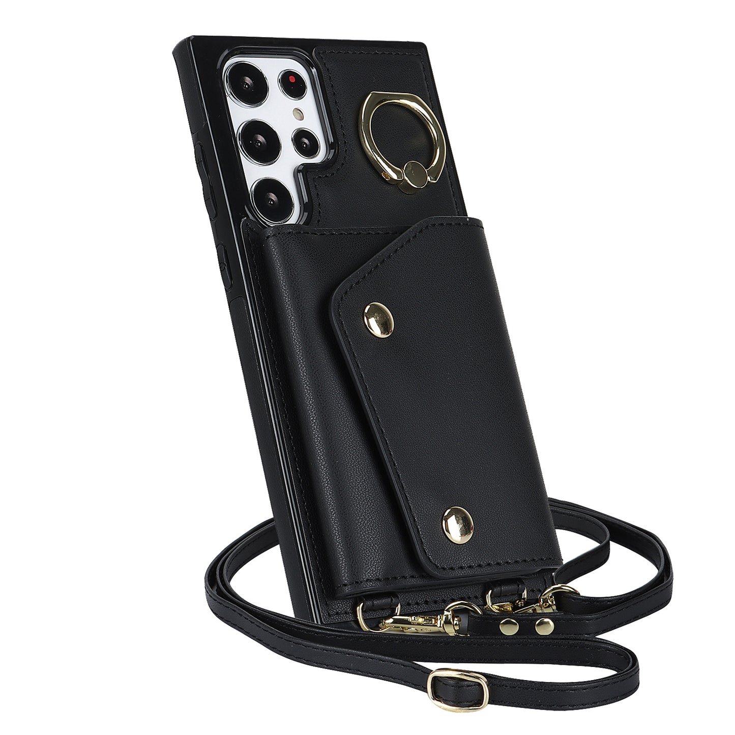 Zipper Wallet Phone Case for Samsung Galaxy S22 Ultra 5G PU Leather Coated TPU Cover with Ring Kickstand