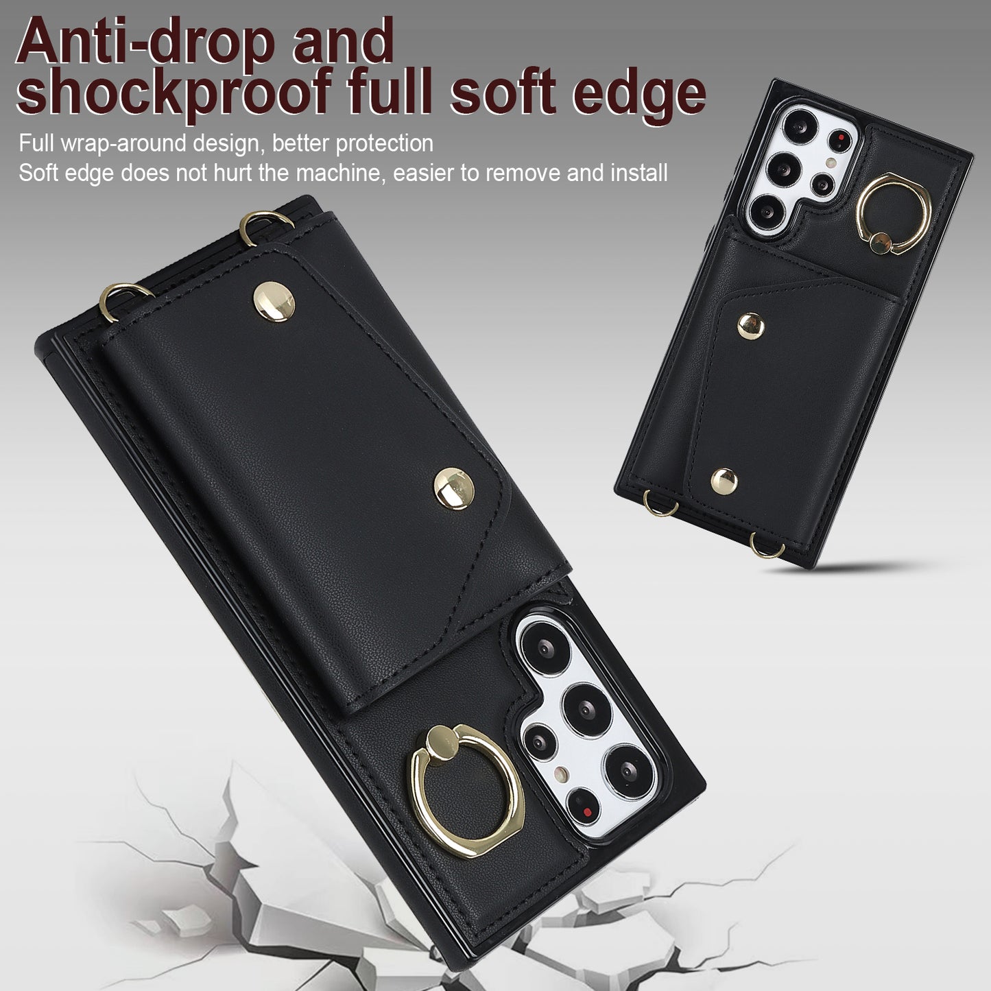 Zipper Wallet Phone Case for Samsung Galaxy S22 Ultra 5G PU Leather Coated TPU Cover with Ring Kickstand