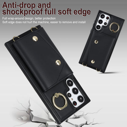 Zipper Wallet Phone Case for Samsung Galaxy S22 Ultra 5G PU Leather Coated TPU Cover with Ring Kickstand