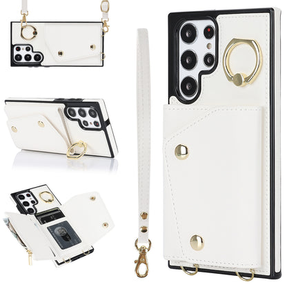 Zipper Wallet Phone Case for Samsung Galaxy S22 Ultra 5G PU Leather Coated TPU Cover with Ring Kickstand