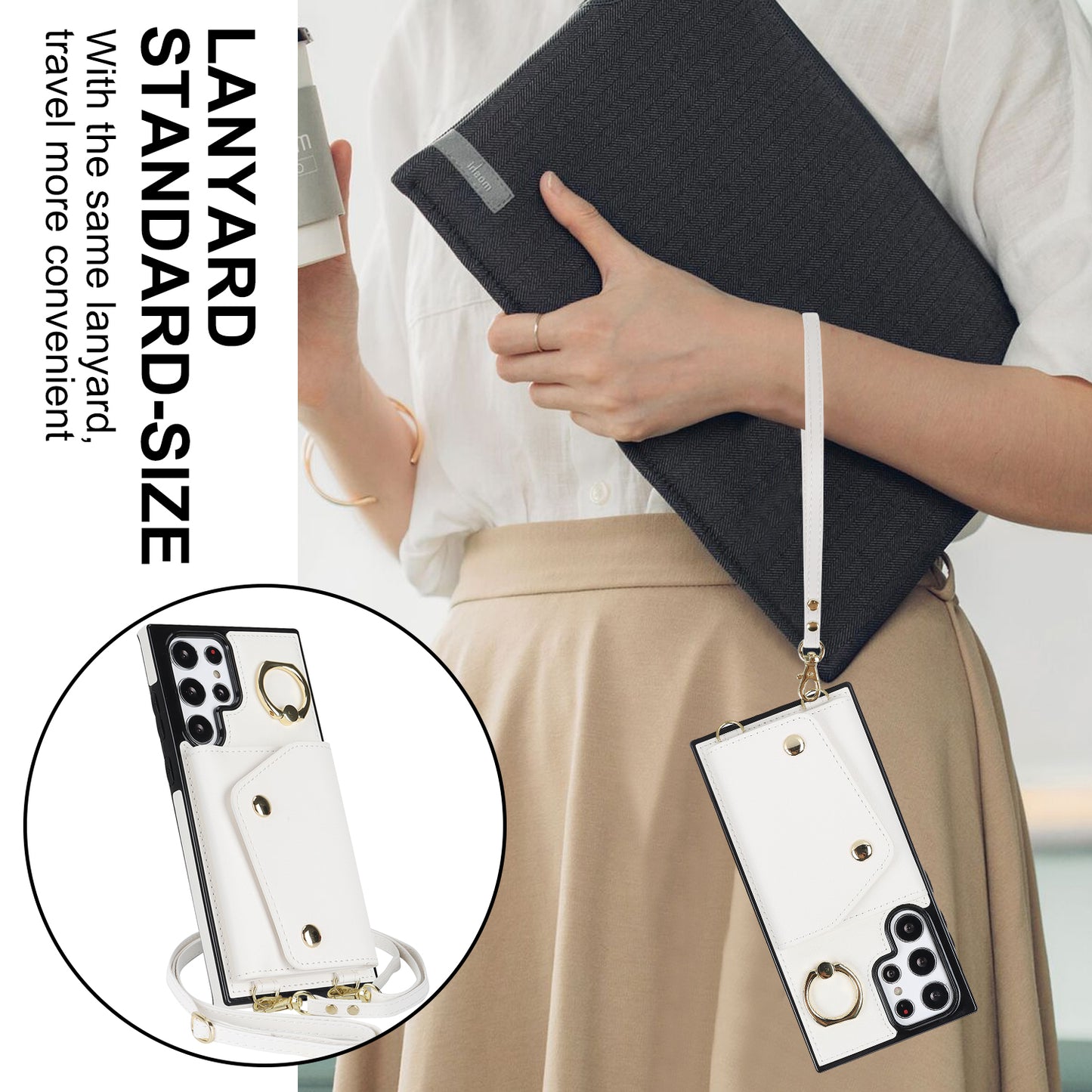 Zipper Wallet Phone Case for Samsung Galaxy S22 Ultra 5G PU Leather Coated TPU Cover with Ring Kickstand