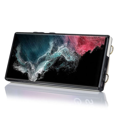 Zipper Wallet Phone Case for Samsung Galaxy S22 Ultra 5G PU Leather Coated TPU Cover with Ring Kickstand