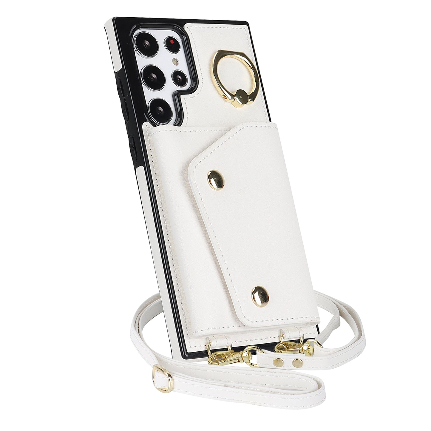 Zipper Wallet Phone Case for Samsung Galaxy S22 Ultra 5G PU Leather Coated TPU Cover with Ring Kickstand