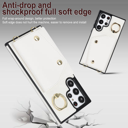 Zipper Wallet Phone Case for Samsung Galaxy S22 Ultra 5G PU Leather Coated TPU Cover with Ring Kickstand