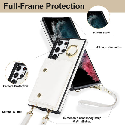 Zipper Wallet Phone Case for Samsung Galaxy S22 Ultra 5G PU Leather Coated TPU Cover with Ring Kickstand