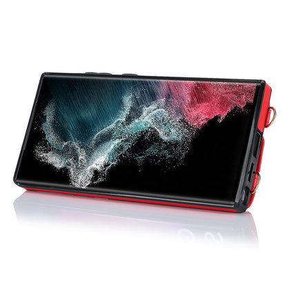 Zipper Wallet Phone Case for Samsung Galaxy S22 Ultra 5G PU Leather Coated TPU Cover with Ring Kickstand