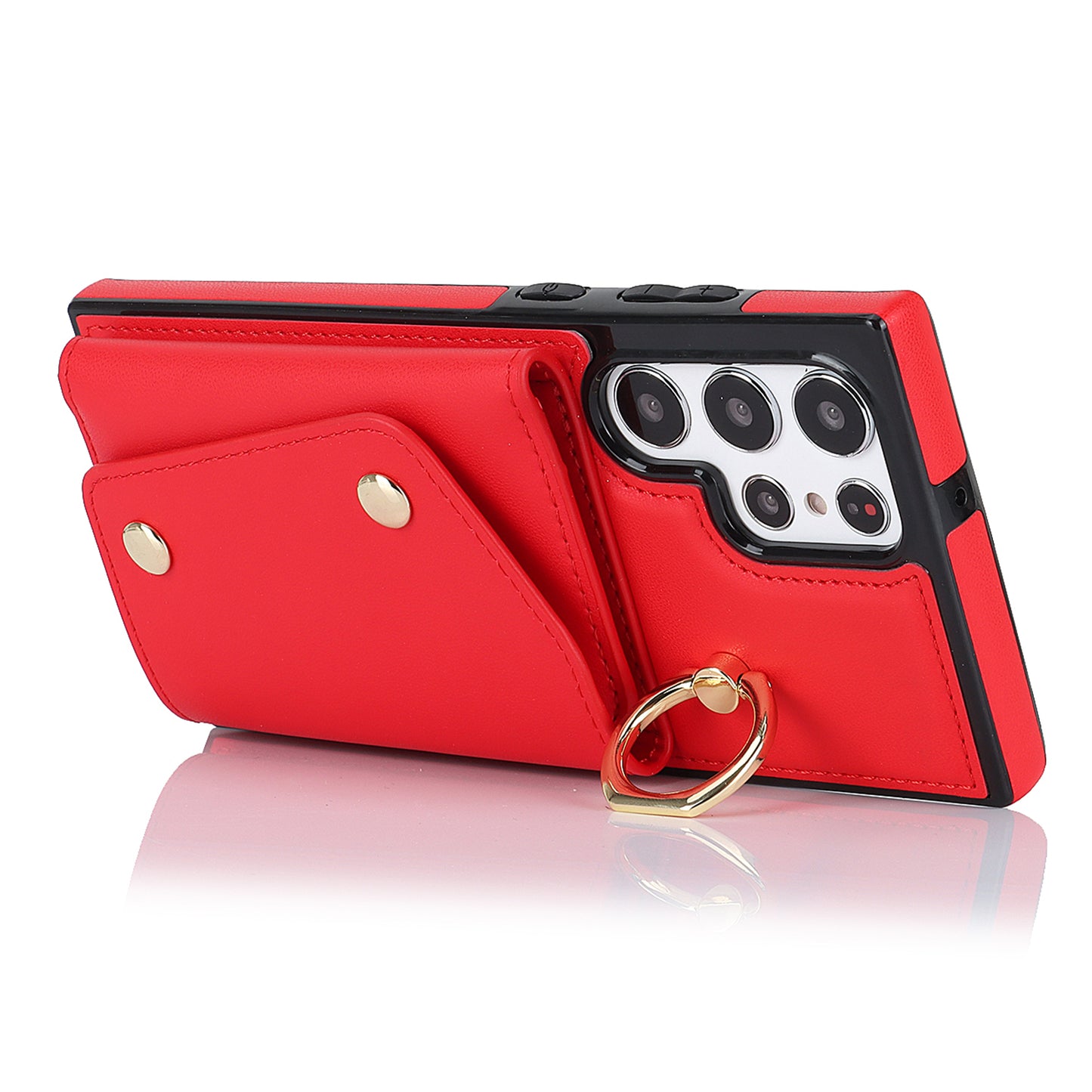 Zipper Wallet Phone Case for Samsung Galaxy S22 Ultra 5G PU Leather Coated TPU Cover with Ring Kickstand