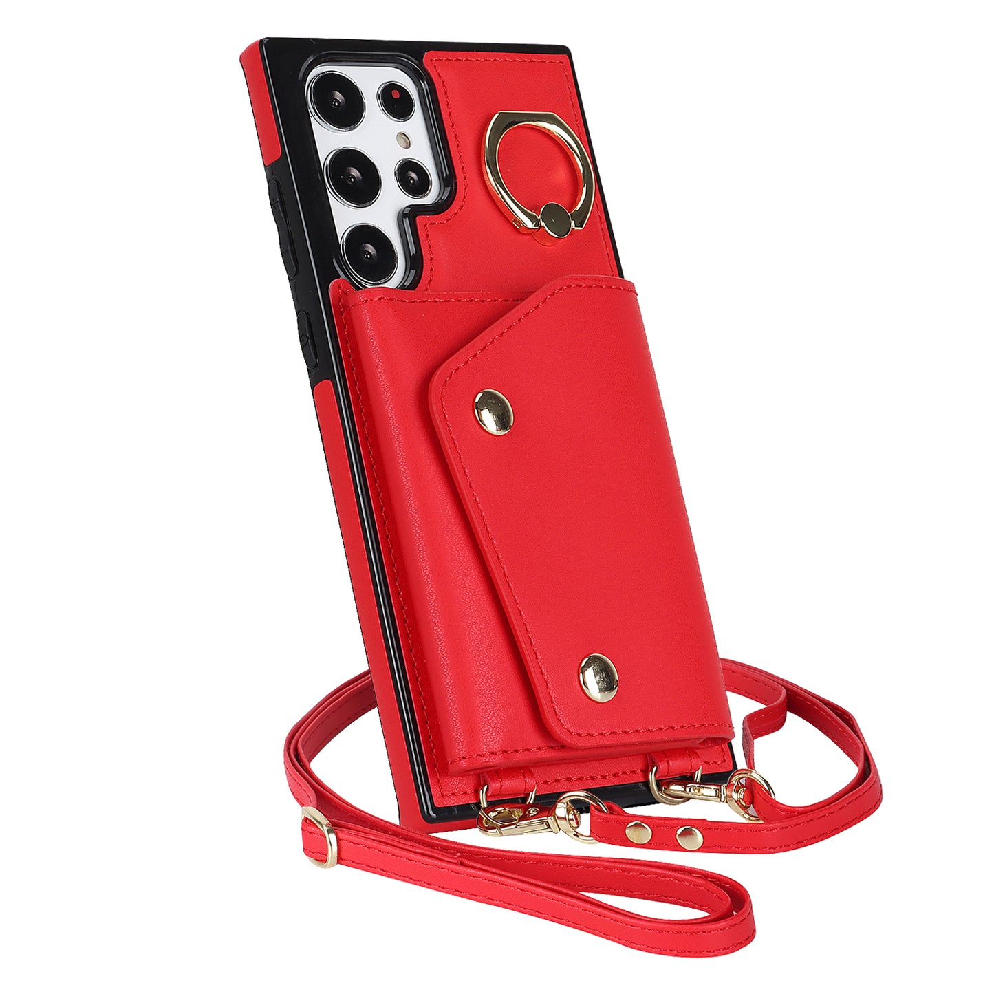 Zipper Wallet Phone Case for Samsung Galaxy S22 Ultra 5G PU Leather Coated TPU Cover with Ring Kickstand