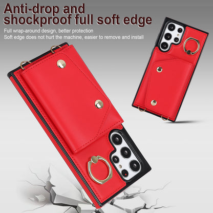 Zipper Wallet Phone Case for Samsung Galaxy S22 Ultra 5G PU Leather Coated TPU Cover with Ring Kickstand