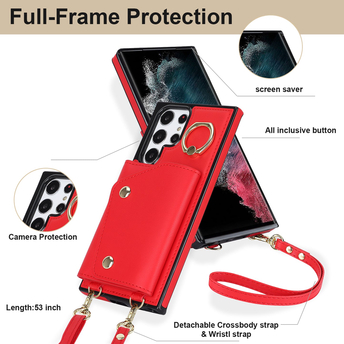 Zipper Wallet Phone Case for Samsung Galaxy S22 Ultra 5G PU Leather Coated TPU Cover with Ring Kickstand