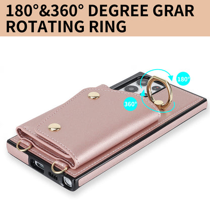 Zipper Wallet Phone Case for Samsung Galaxy S22 Ultra 5G PU Leather Coated TPU Cover with Ring Kickstand