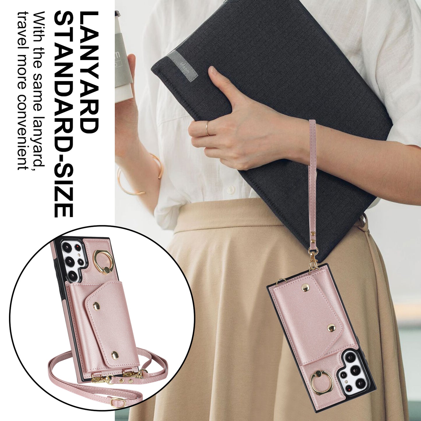 Zipper Wallet Phone Case for Samsung Galaxy S22 Ultra 5G PU Leather Coated TPU Cover with Ring Kickstand