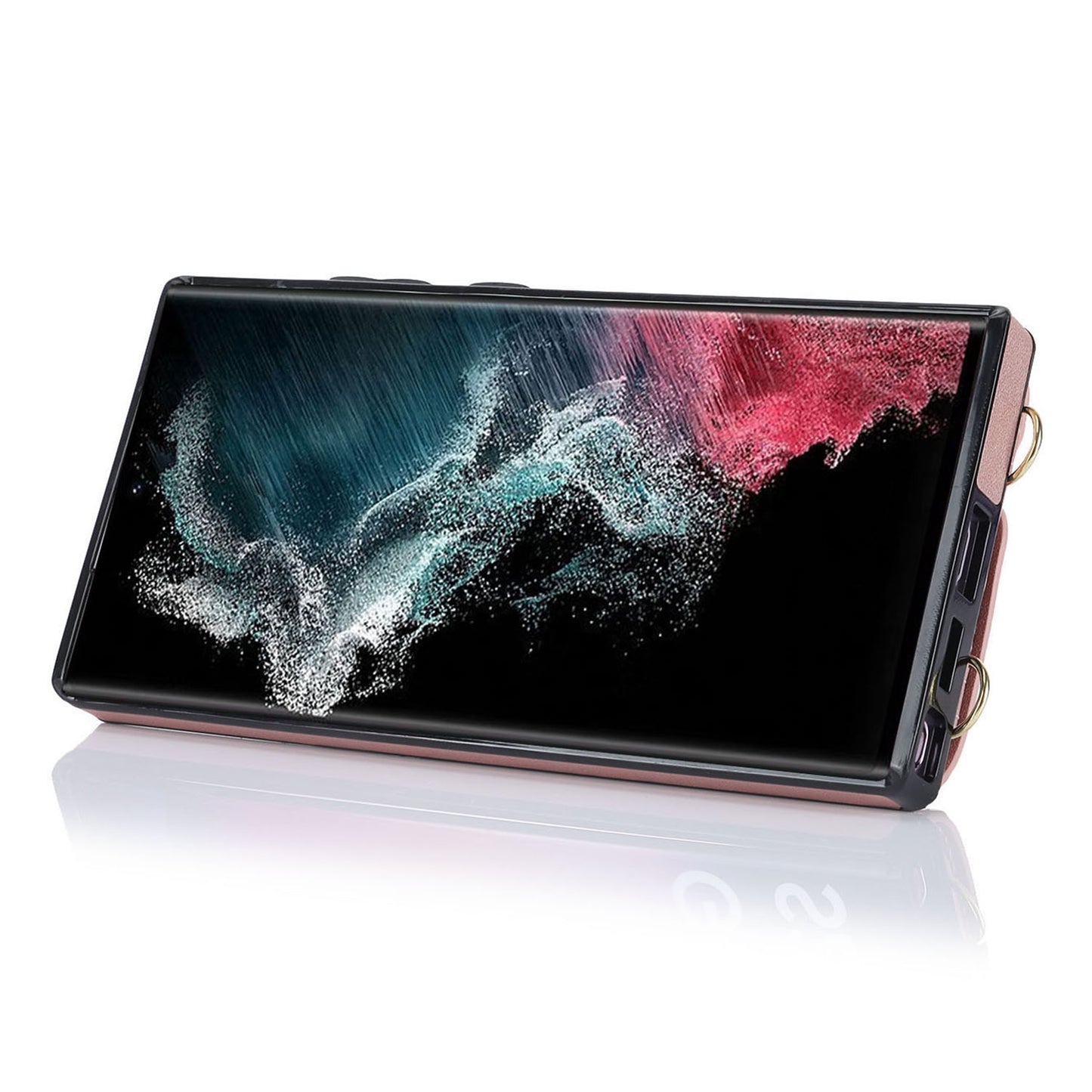 Zipper Wallet Phone Case for Samsung Galaxy S22 Ultra 5G PU Leather Coated TPU Cover with Ring Kickstand