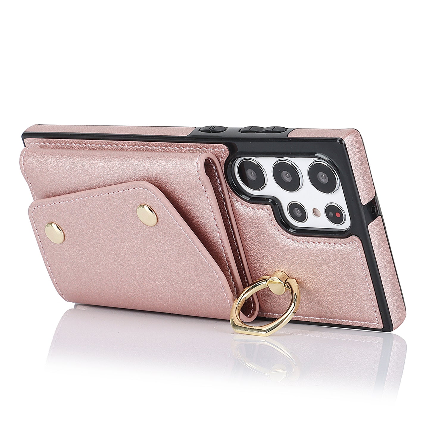 Zipper Wallet Phone Case for Samsung Galaxy S22 Ultra 5G PU Leather Coated TPU Cover with Ring Kickstand