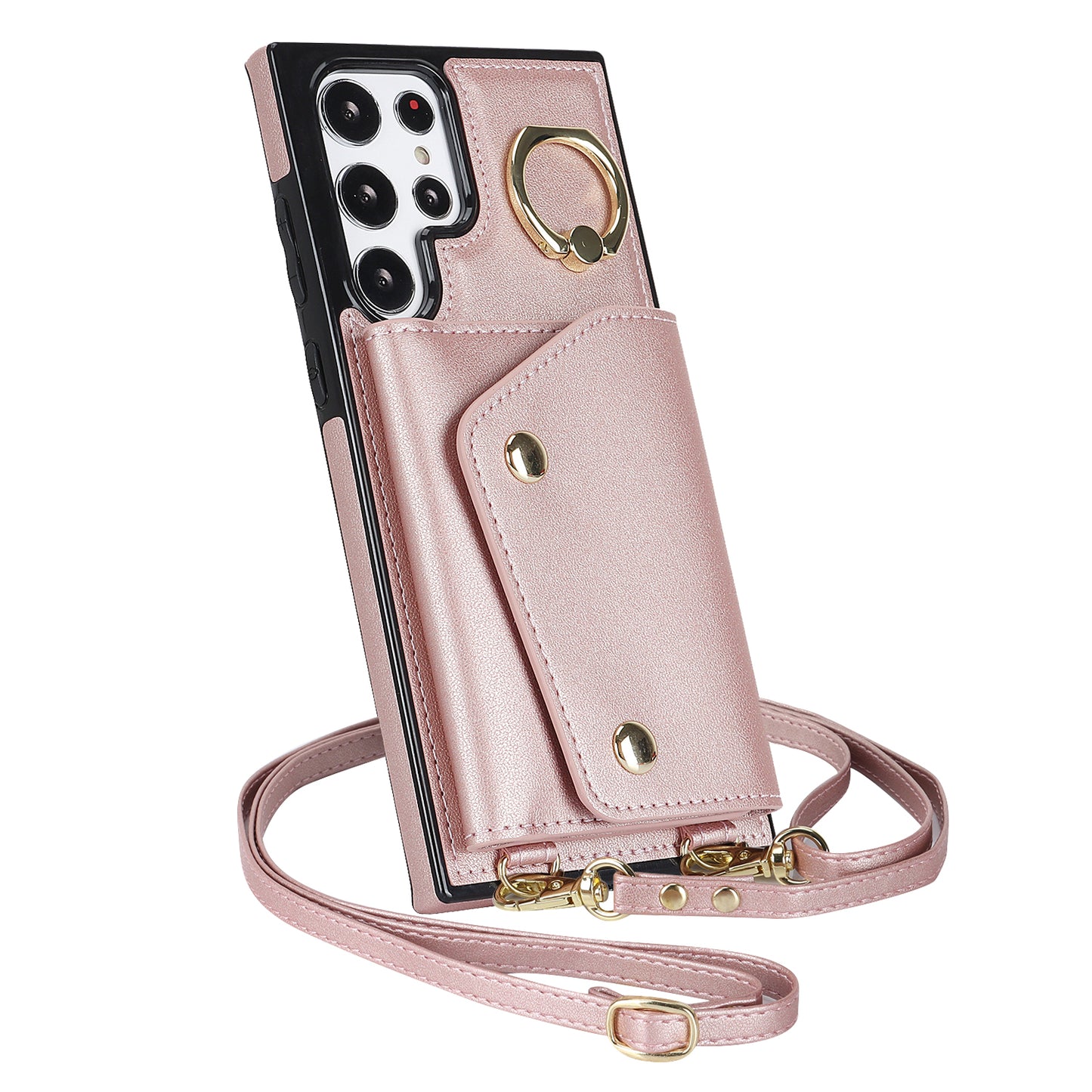 Zipper Wallet Phone Case for Samsung Galaxy S22 Ultra 5G PU Leather Coated TPU Cover with Ring Kickstand