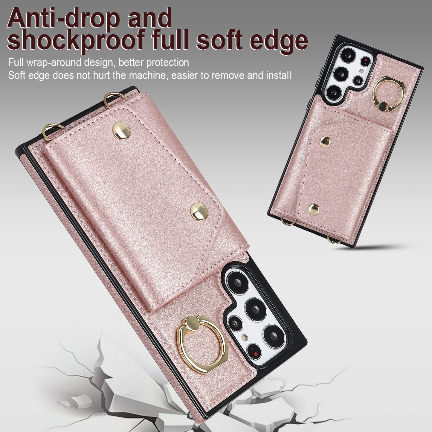 Zipper Wallet Phone Case for Samsung Galaxy S22 Ultra 5G PU Leather Coated TPU Cover with Ring Kickstand