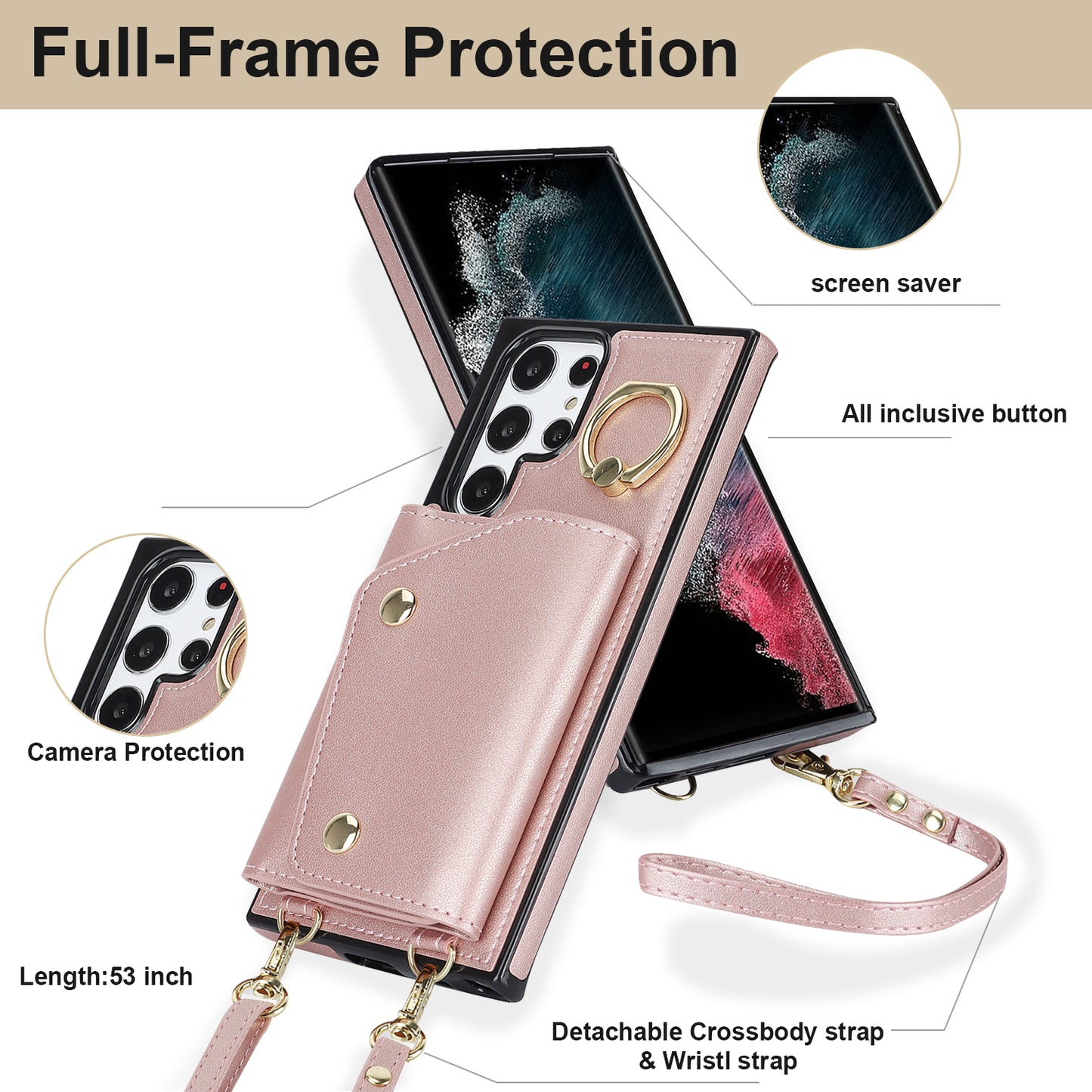Zipper Wallet Phone Case for Samsung Galaxy S22 Ultra 5G PU Leather Coated TPU Cover with Ring Kickstand