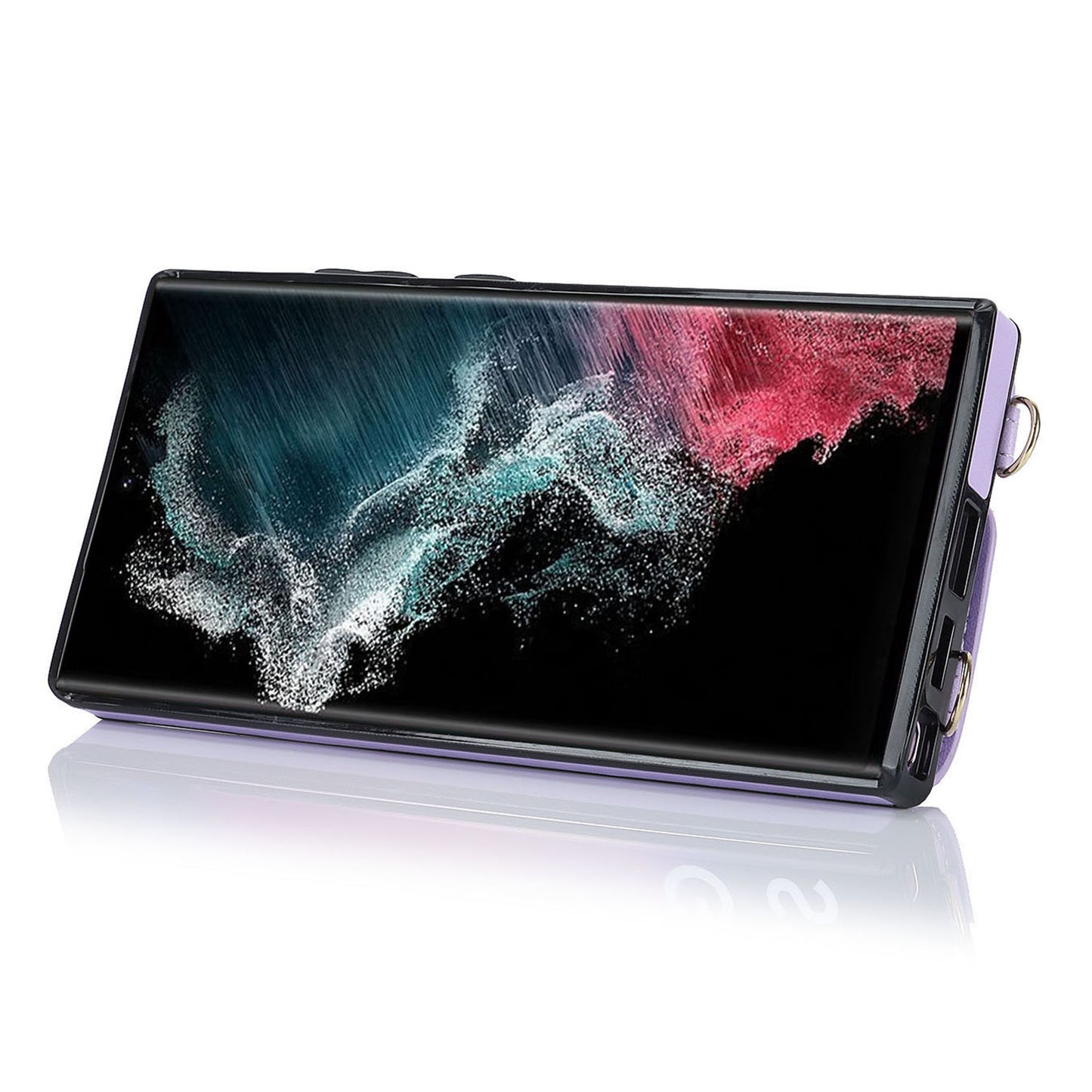 Zipper Wallet Phone Case for Samsung Galaxy S22 Ultra 5G PU Leather Coated TPU Cover with Ring Kickstand