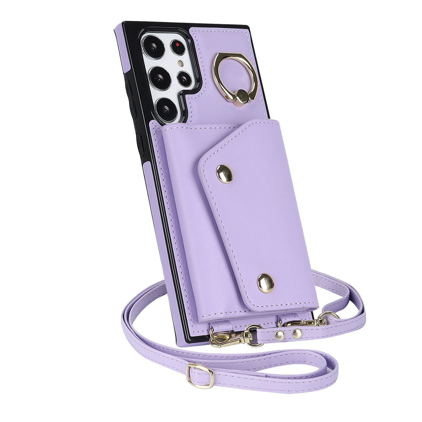 Zipper Wallet Phone Case for Samsung Galaxy S22 Ultra 5G PU Leather Coated TPU Cover with Ring Kickstand