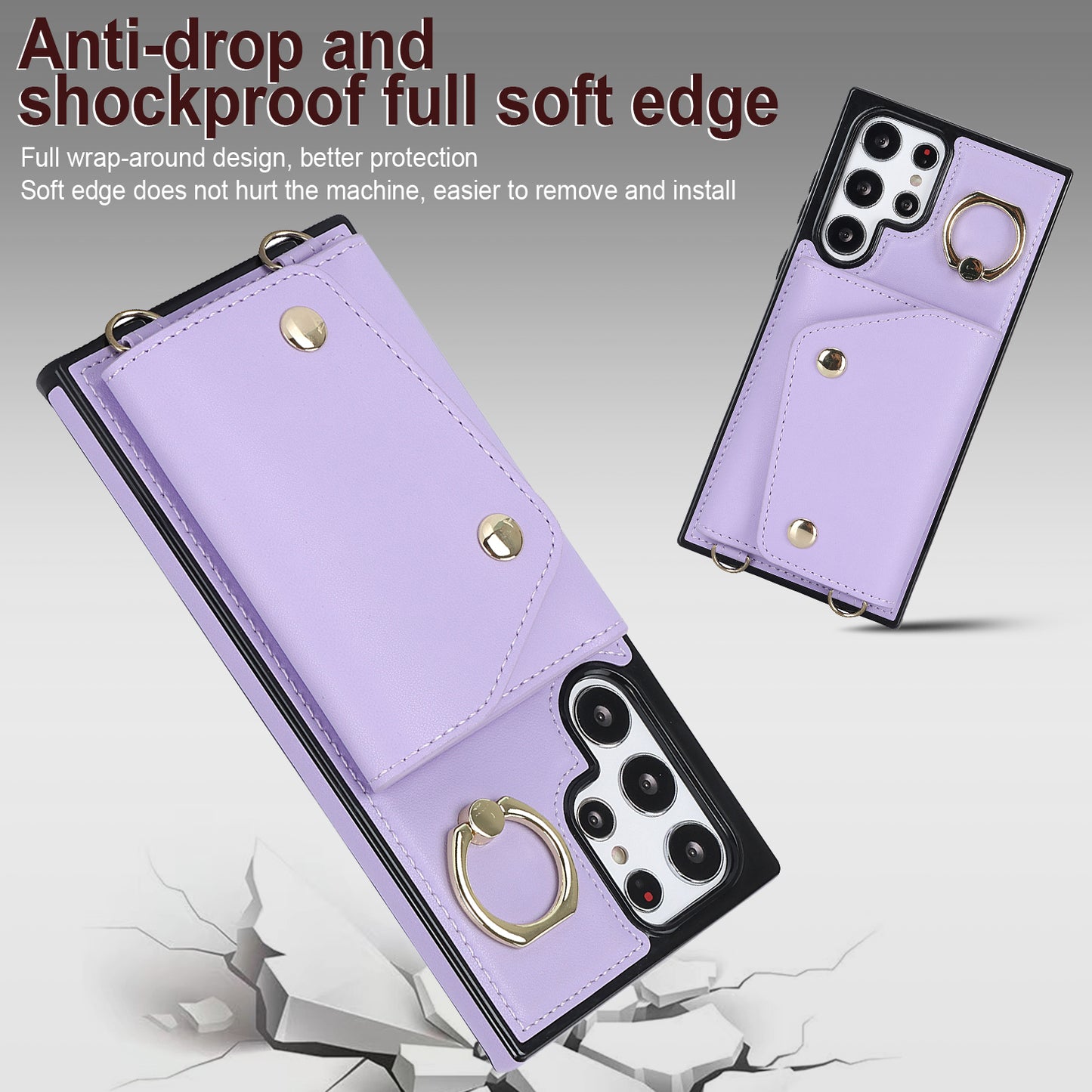 Zipper Wallet Phone Case for Samsung Galaxy S22 Ultra 5G PU Leather Coated TPU Cover with Ring Kickstand