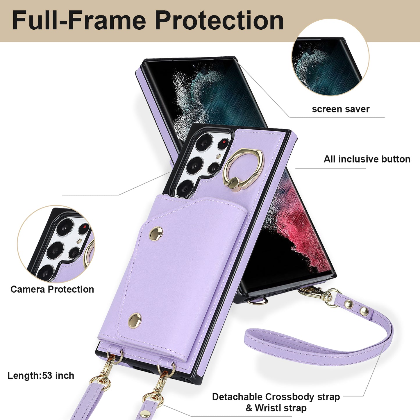 Zipper Wallet Phone Case for Samsung Galaxy S22 Ultra 5G PU Leather Coated TPU Cover with Ring Kickstand
