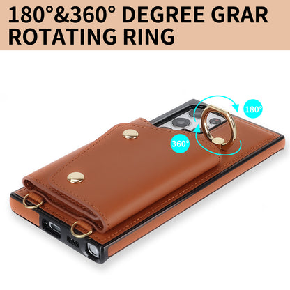 Zipper Wallet Phone Case for Samsung Galaxy S22 Ultra 5G PU Leather Coated TPU Cover with Ring Kickstand