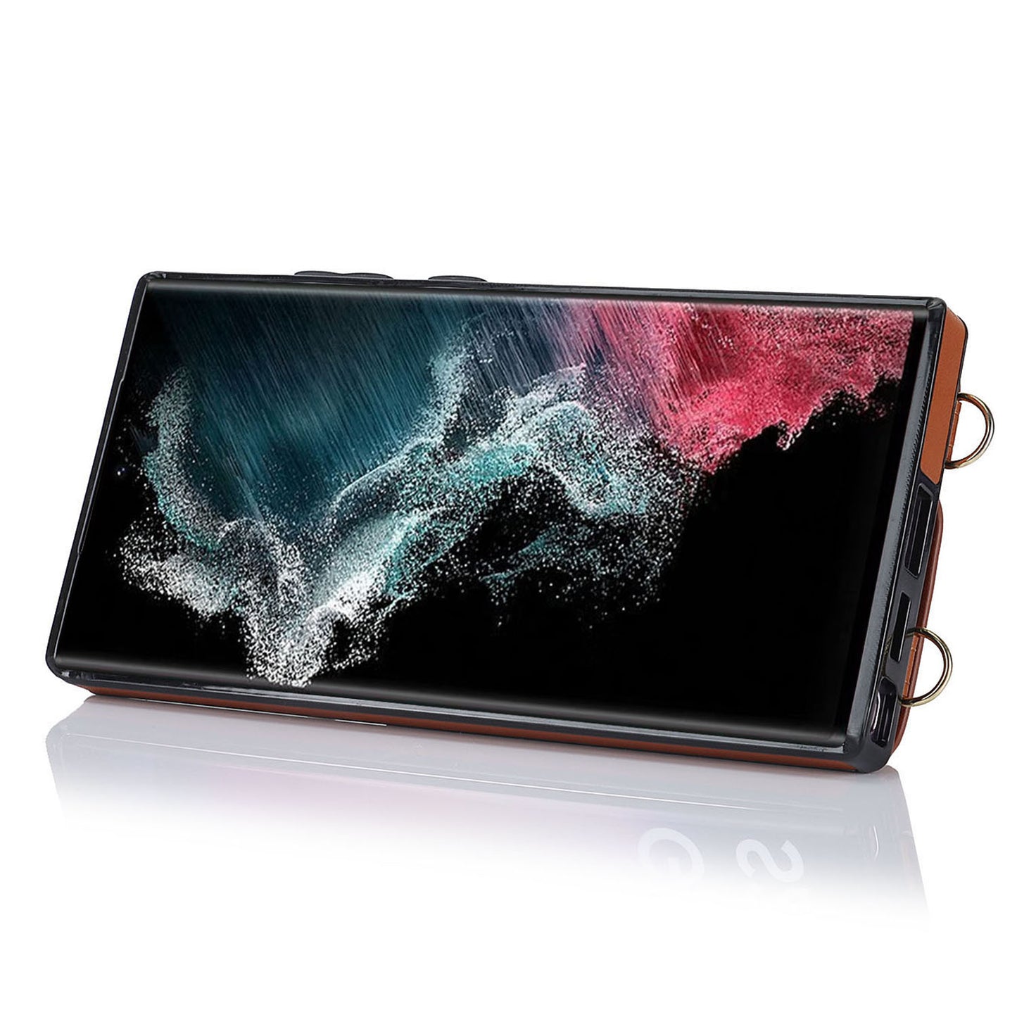 Zipper Wallet Phone Case for Samsung Galaxy S22 Ultra 5G PU Leather Coated TPU Cover with Ring Kickstand