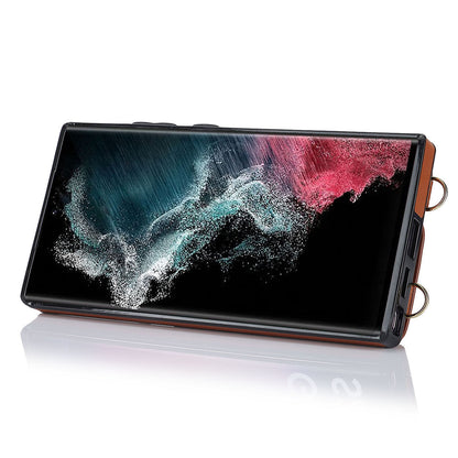 Zipper Wallet Phone Case for Samsung Galaxy S22 Ultra 5G PU Leather Coated TPU Cover with Ring Kickstand