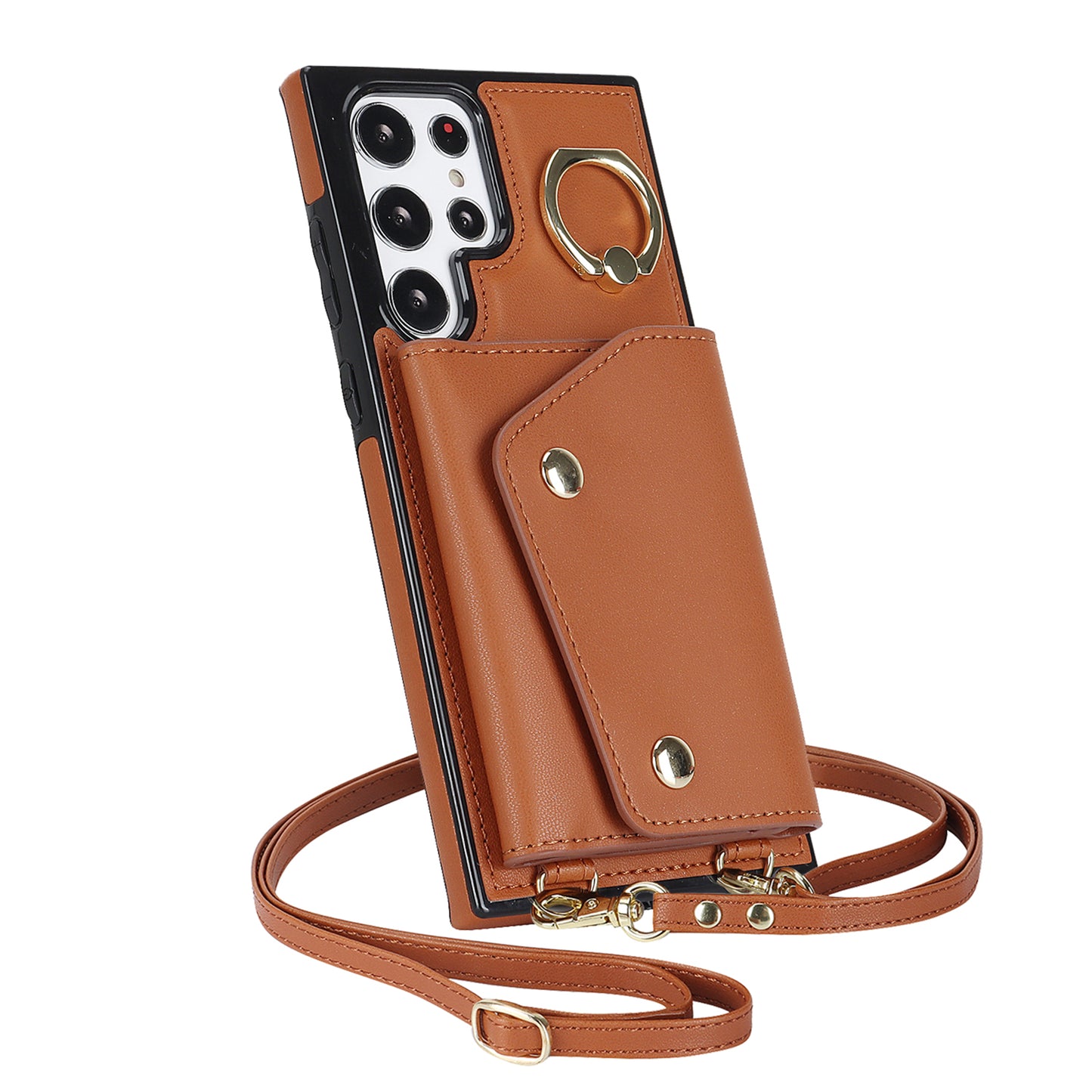 Zipper Wallet Phone Case for Samsung Galaxy S22 Ultra 5G PU Leather Coated TPU Cover with Ring Kickstand