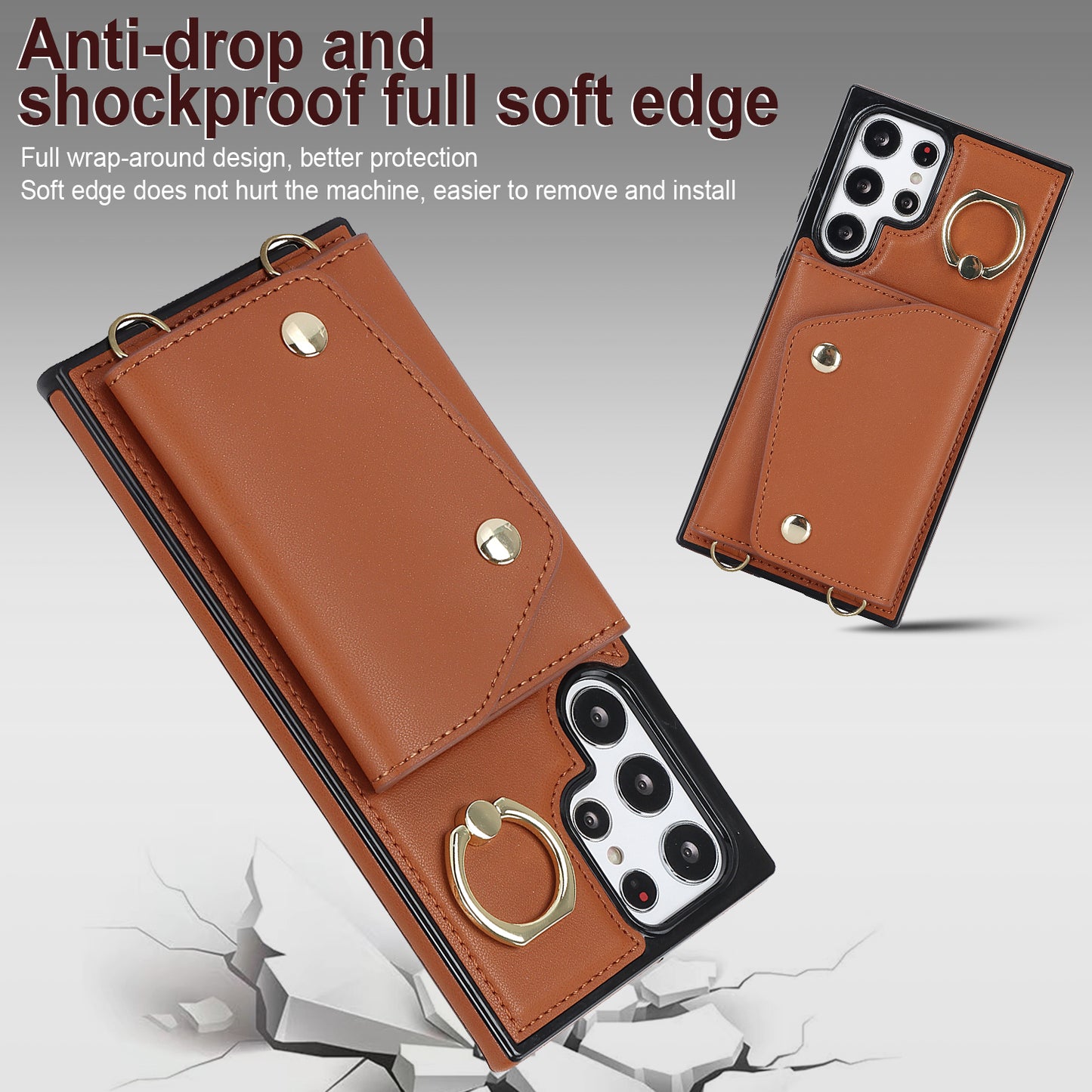 Zipper Wallet Phone Case for Samsung Galaxy S22 Ultra 5G PU Leather Coated TPU Cover with Ring Kickstand