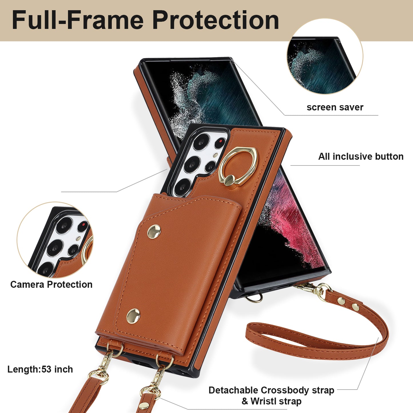 Zipper Wallet Phone Case for Samsung Galaxy S22 Ultra 5G PU Leather Coated TPU Cover with Ring Kickstand