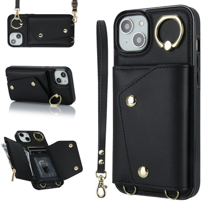 For iPhone 12 mini Leather Coated TPU Phone Kickstand Case Zipper Wallet Crossbody Phone Cover