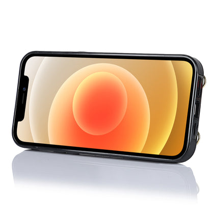 For iPhone 12 mini Leather Coated TPU Phone Kickstand Case Zipper Wallet Crossbody Phone Cover